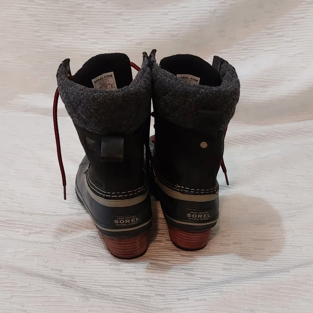 Sorel Black Ankle Boots with Red Accented Laces
